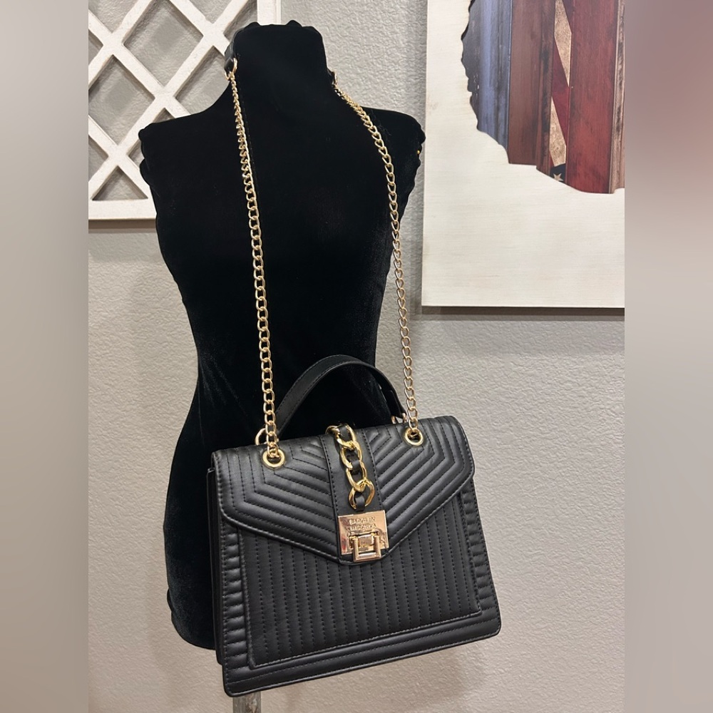 Badgley Mischka Black Quilted Shoulder Bag with Gold Chain